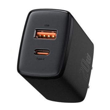 20W Adapter met USB en USB-C Zwart Quick Charger